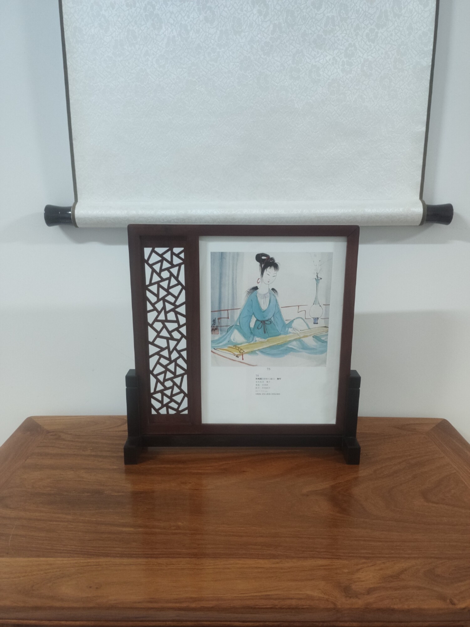 林风眠抚琴图古琴画林风眠山水双面画镜片书桌小品画价格不含相框