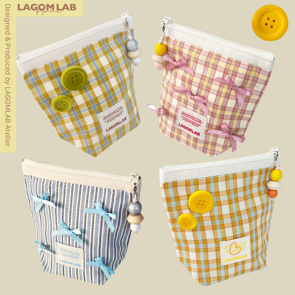 LAGOMLAB条纹蝴蝶结盐系小收纳包化妆包格子纽扣别针装饰