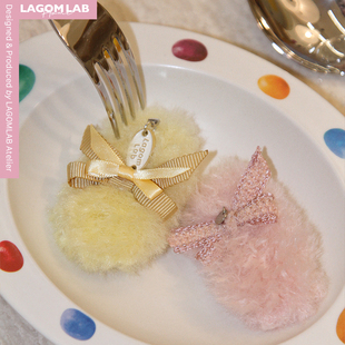 LAGOMLAB毛茸蜜桃女孩小鸡黄蝴蝶结发夹节日氛围感一字夹发饰