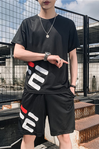 夏季主推青少年大码休闲圆领短袖T恤短裤印花套装男TZ22P25图片
