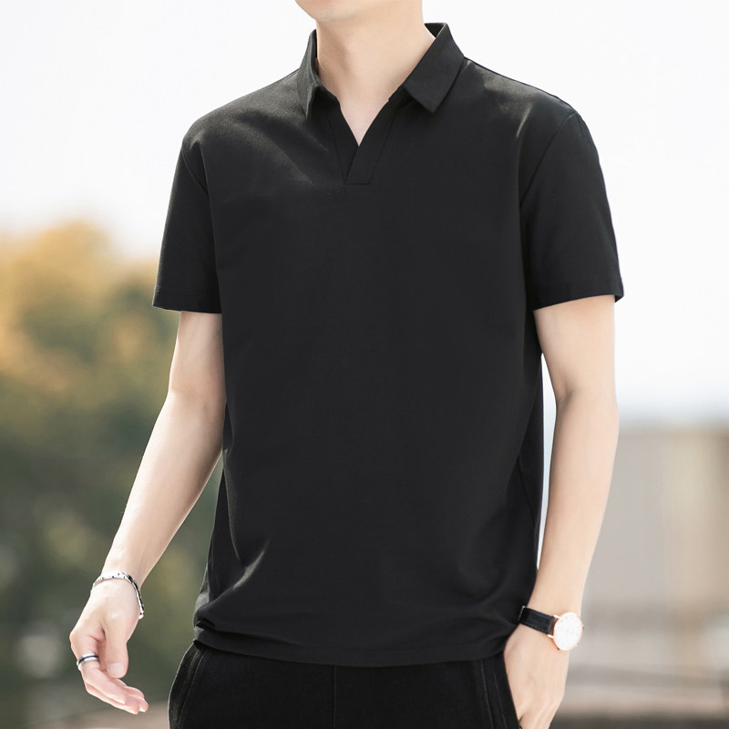 跑量款夏季男士翻领短袖T恤冰丝棉V领休闲polo衫打底上衣211P33,男装T恤,电商B226-2（原B217-2）