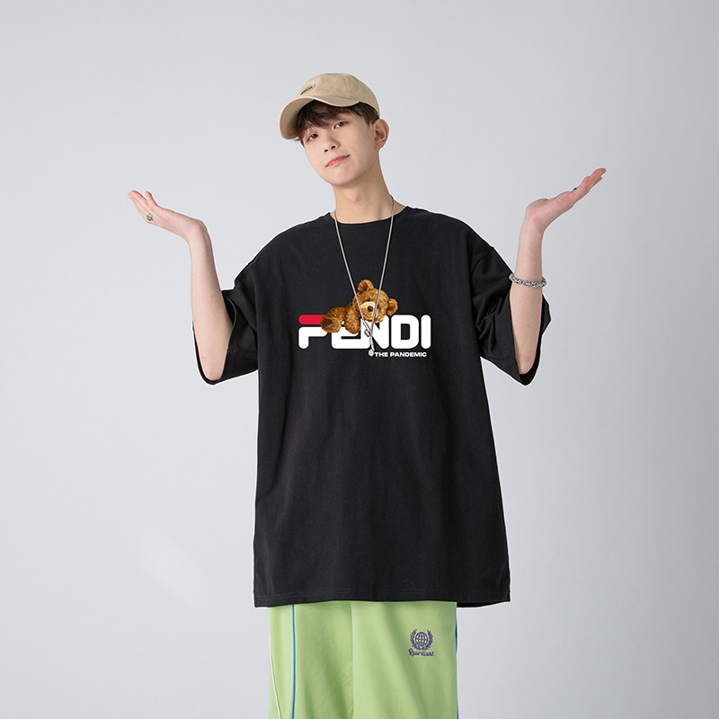 夏季新款主推青少年大码港风休闲印花落肩袖情侣短袖T恤T108,男装T恤,电商B226-2（原B217-2）