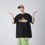 夏季新款主推青少年大码港风休闲印花落肩袖情侣短袖T恤T108，男装T恤，电商B226-2（原B217-2）