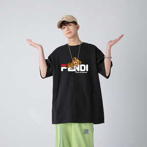 夏季新款主推青少年大码港风休闲印花落肩袖情侣短袖T恤T108图片