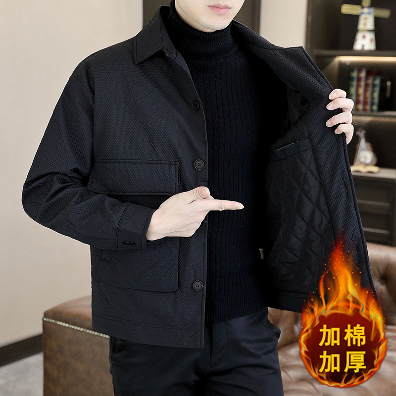 2025冬季新款男士商务休闲翻领加棉夹克韩版棉衣A57P95，男装夹克，电商B226-2（原B217-2）