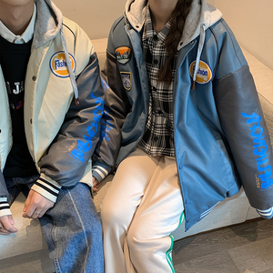 2022新款情侣休闲宽松连帽潮流皮棒球服羽绒服外套男YR2166P185图片