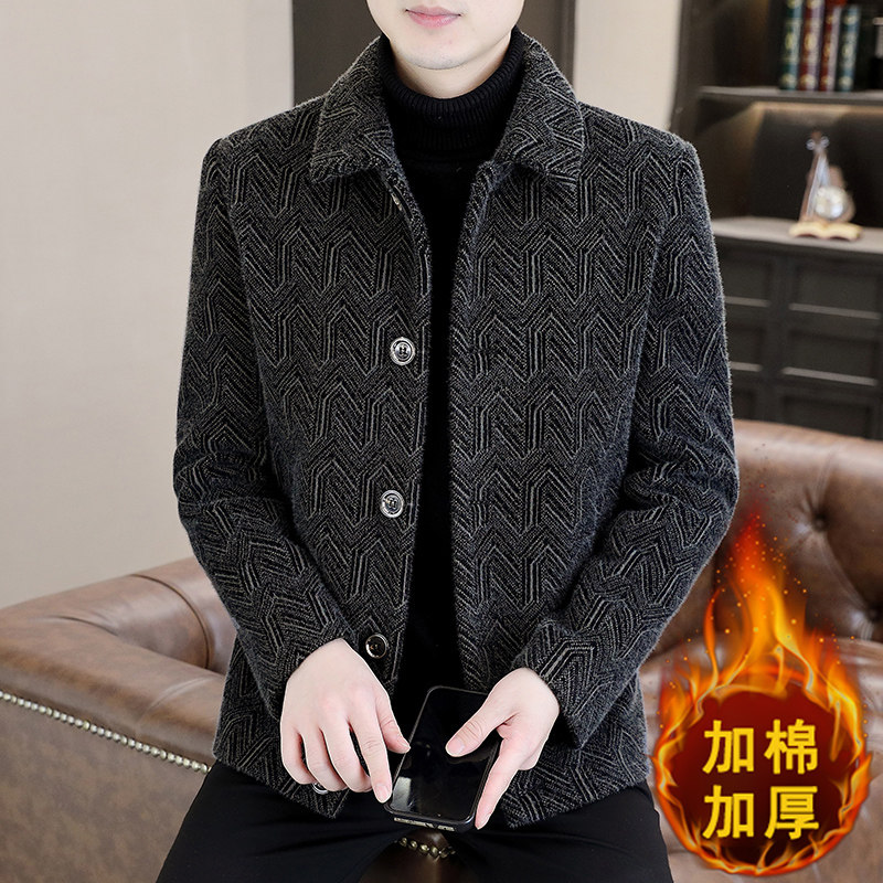 冬季新款直播加棉翻领加厚夹克毛呢大衣短款外套A72P140，男装夹克，电商B226-2（原B217-2）
