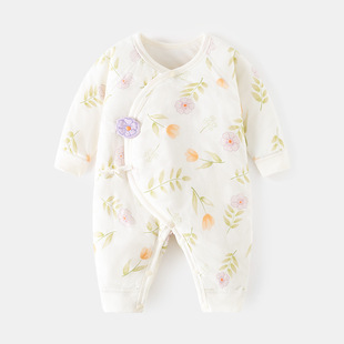 新生儿薄棉蝴蝶衣纯棉40g夹棉连体衣春季出生宝宝护肚哈衣06个月