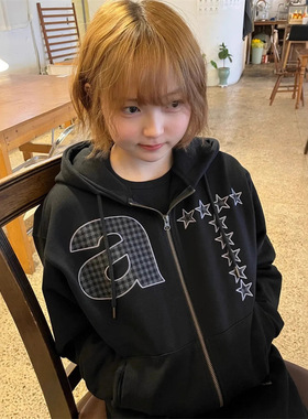 韩国小众潮牌THE COLDEST MOMENT日系轻亚风星星连帽卫衣外套