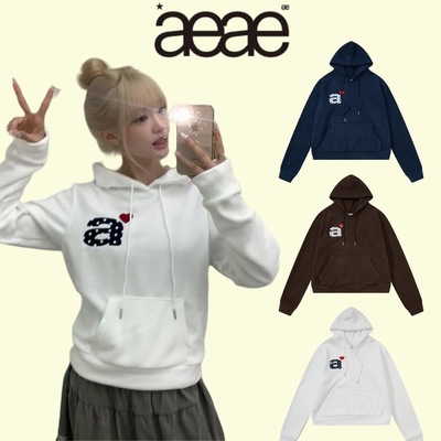2025新款秋冬韩国小众潮牌aeae字母抓绒套头连帽卫衣修身韩系
