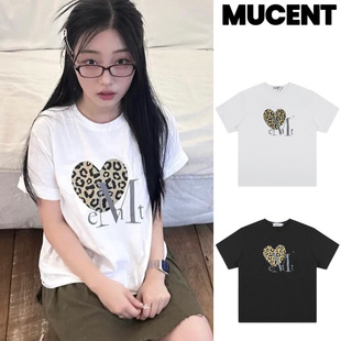 韩国小众潮牌mucent豹纹爱心字母印花短袖T恤女百搭款简约高级感