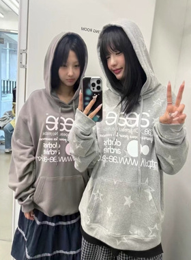 2025新款秋冬韩国小众潮牌aeae星星印花字母连帽卫衣外套宽松