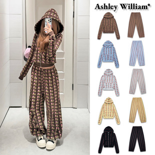 Ashley William*字母爱心满印连帽卫衣外套长裤套装女秋