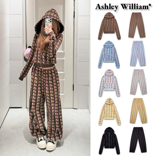 Ashley William*字母爱心满印连帽卫衣外套长裤套装女秋