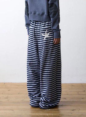 25 THE COLDEST MOMENT 复古慵懒风海星刺绣条纹卫裤休闲运动长裤