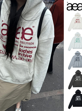 韩国小众潮牌aeae卫衣外套女字母印花宽松连帽情侣同款帽衫秋冬