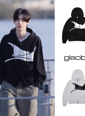 NHYPEN朴成训沈载伦同款卫衣glack几何布贴连帽运动衫拉链外套