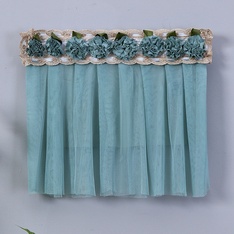 蕾丝花边蓝色网纱万能盖巾