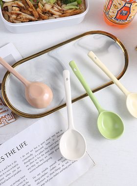 陶瓷勺子ins可爱糖果色小汤勺日式家用吃饭勺高颜值长柄勺甜品勺