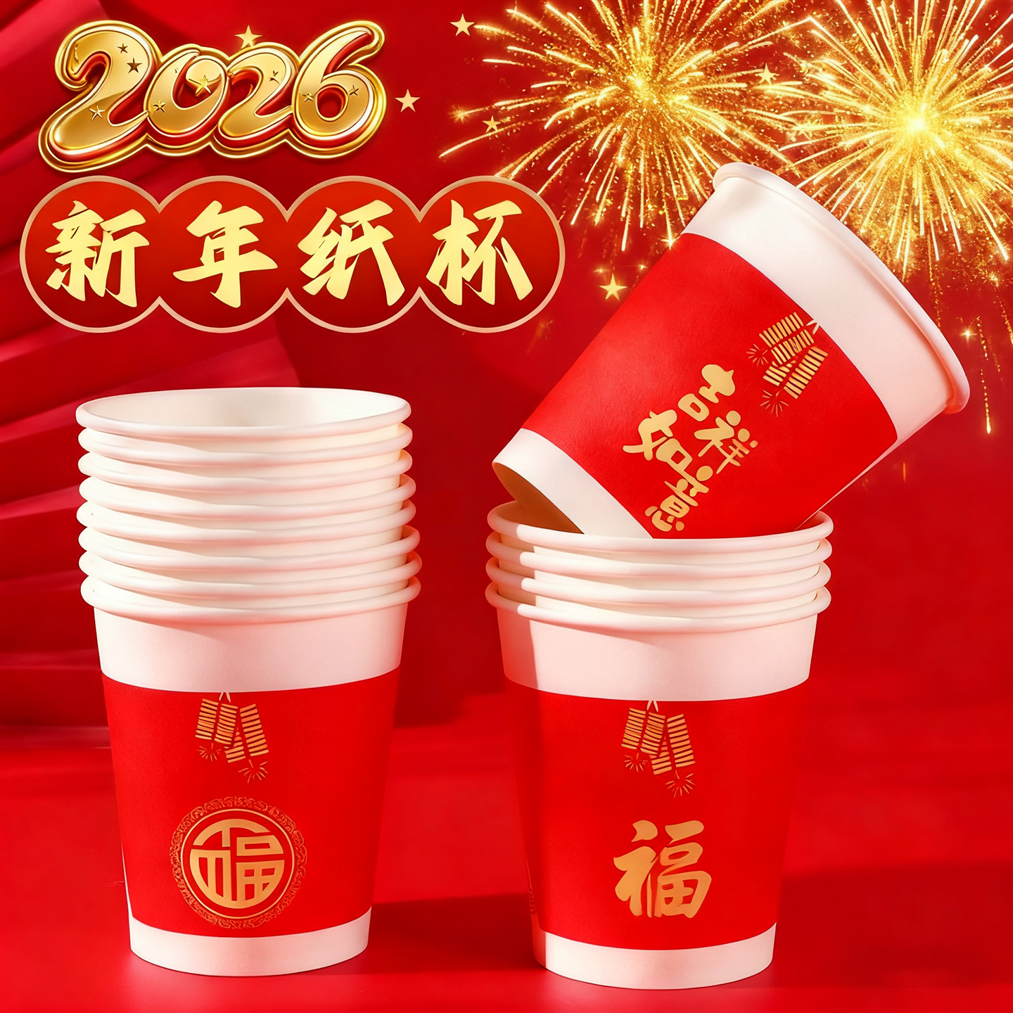 结婚一次性喜庆纸杯子加厚红色喜字婚礼婚宴喜事家用茶酒杯水杯