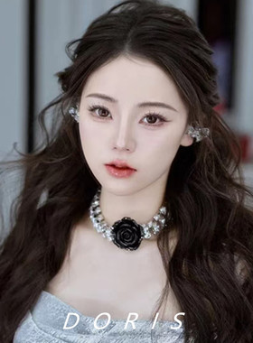 新娘玫瑰花朵项链夸张立体宫廷多彩永生花多层镶钻锁骨链礼服配饰