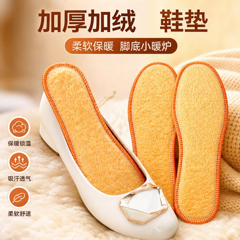 秋冬季保暖棉绒皮毛一体加厚鞋垫