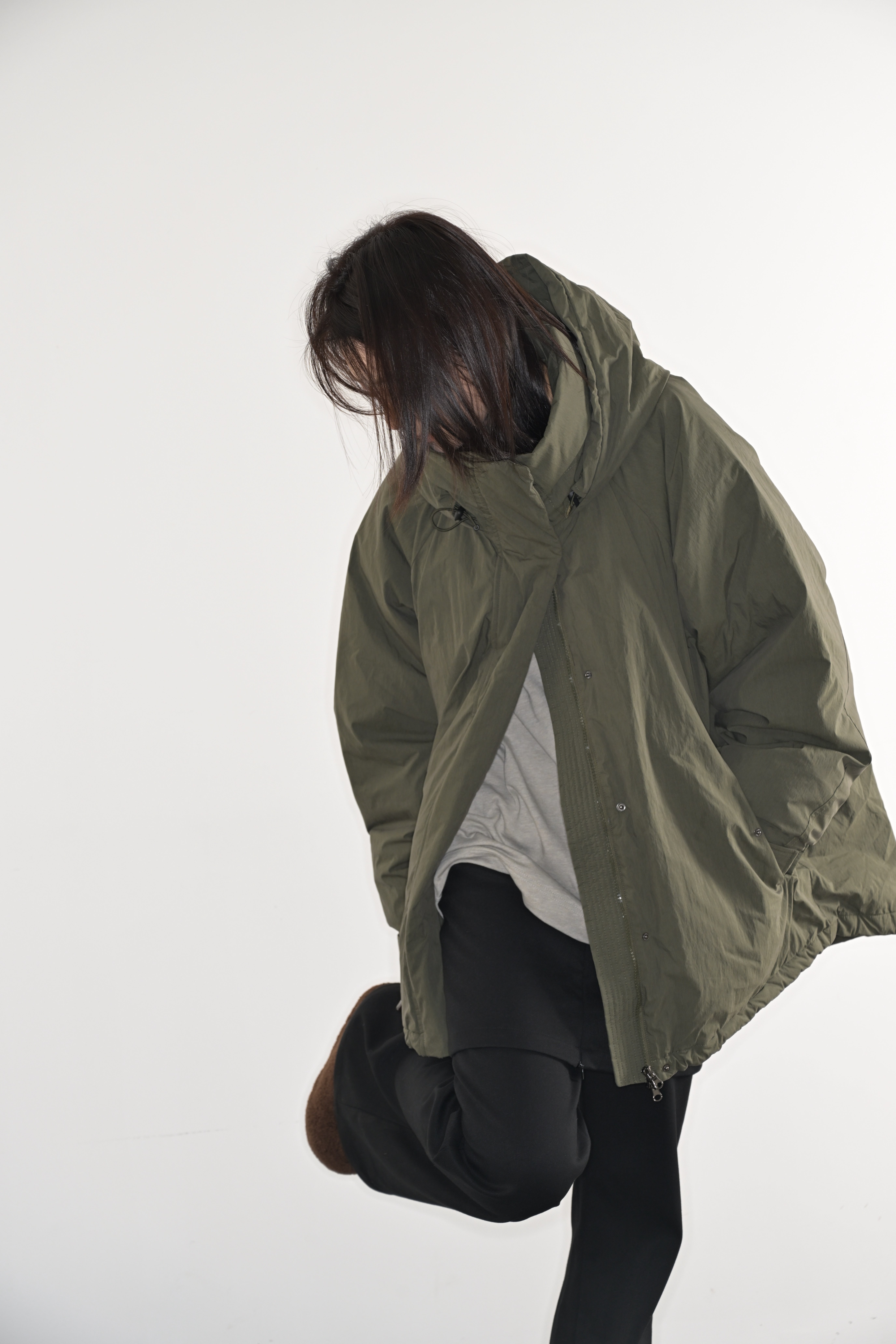 日韩极简中性风龟背连帽羽绒服可立领两种穿法中长款男女加厚外套