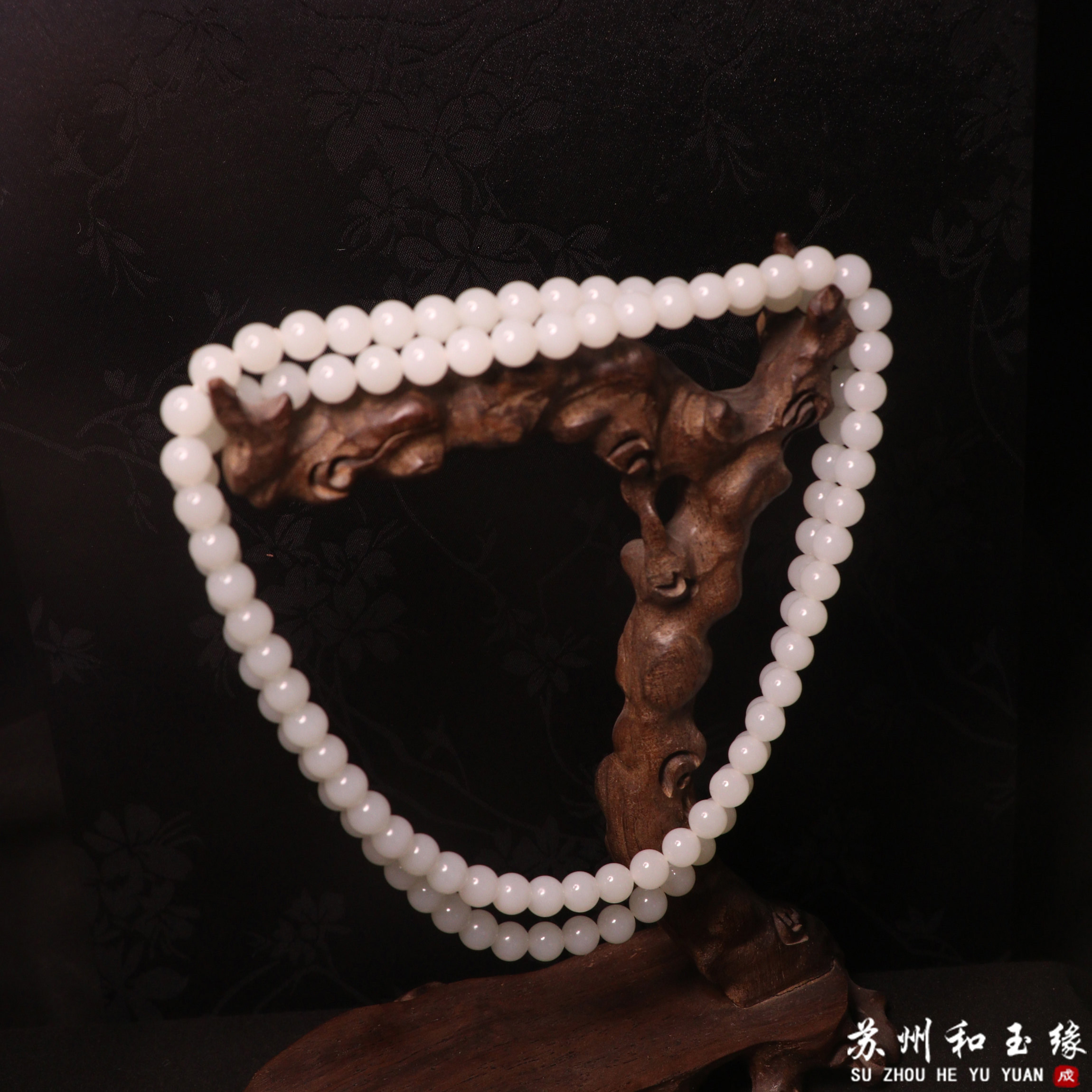 苏州和玉缘新疆和田玉且末金山白玉8mm多圈手串男女同款苏工工艺