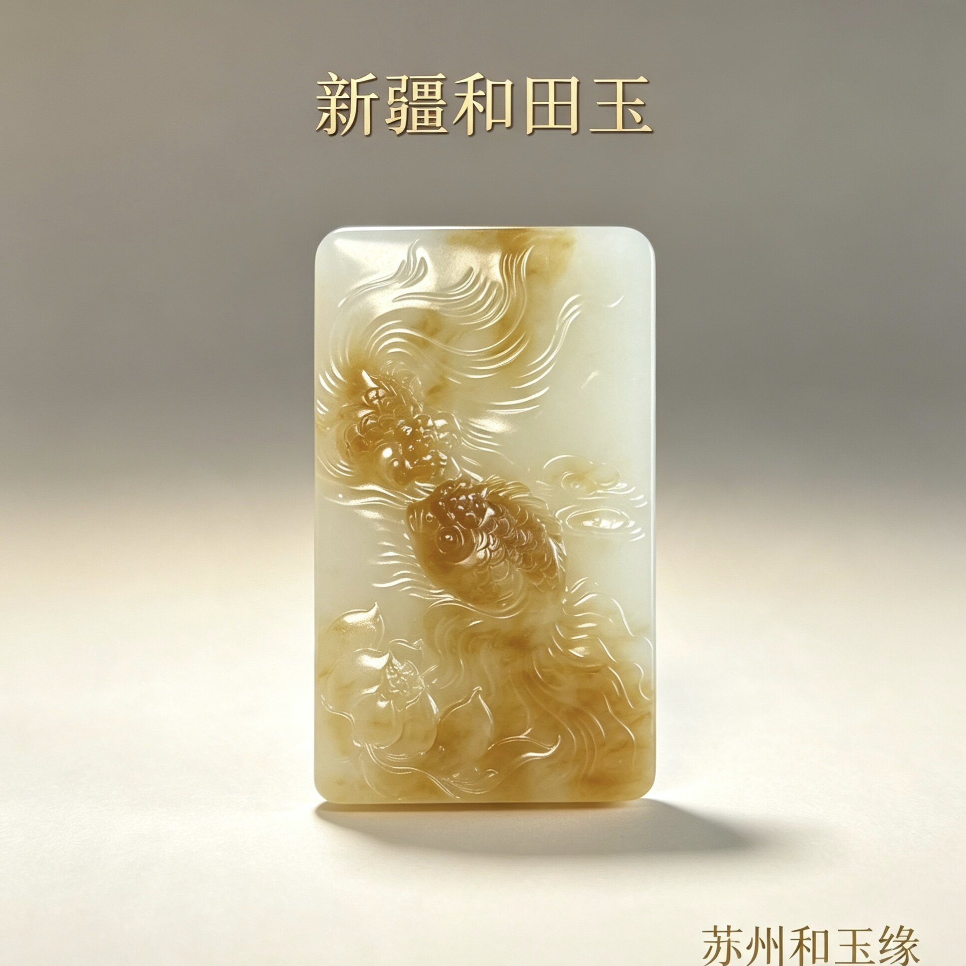 苏州和玉缘37.4克新疆和田玉且末金山白玉年年有余苏工挂件玉吊坠 - 实物图