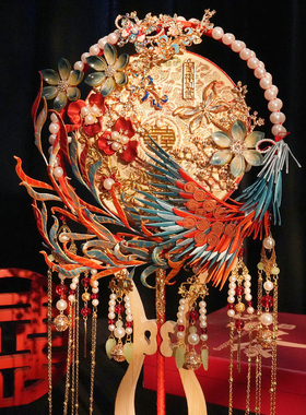 团扇新娘结婚材料非遗缠花刺绣秀禾双面成品高级喜扇婚礼婚嫁扇子