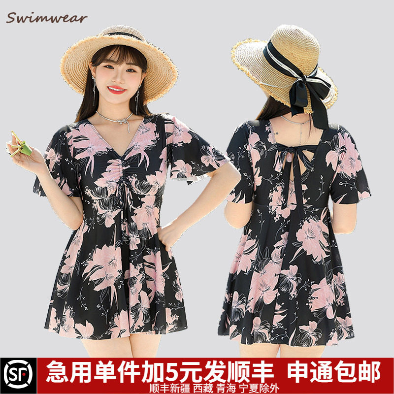 加肥大码胖mm遮肉300斤泳衣女显瘦泡温泉保守连体裙复古2025新款