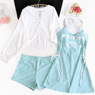 沙滩海夏运动裙式 遮肉显瘦外搭长袖 防晒 分体保守胖mm大码 泳衣女款