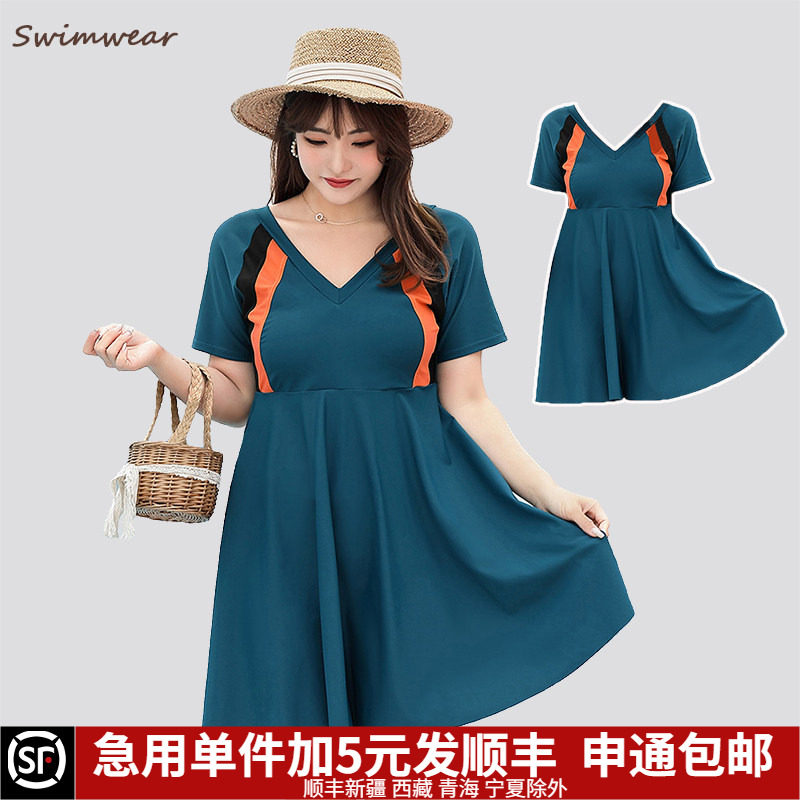 胖mm连体泳衣女保守大码300斤遮肚显瘦运动中长款泡温泉2025新款