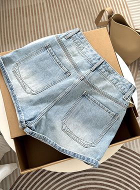 王炸神裤！高腰a字牛仔短裤2025夏新小个子显瘦显腿长浅蓝色热裤