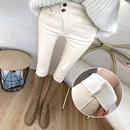 小脚铅笔裤 推荐 女加绒加厚修身 洋气米白色高腰收腹牛仔裤 特显瘦