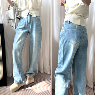 重工爆闪！buling带钻弯刀牛仔裤女2026春季小个子宽松阔腿拖地裤