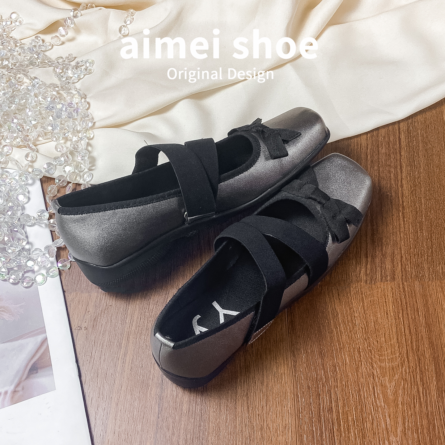 蝴蝶结方头单鞋2025新款秋季配裙子复古松紧带芭蕾舞鞋玛丽珍女鞋