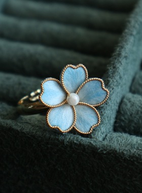 非遗复古珍珠绒花活口戒指