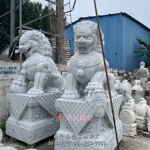 汉白玉大门口石狮子一对看门镇宅青石大型花岗岩石雕狮子石头摆件