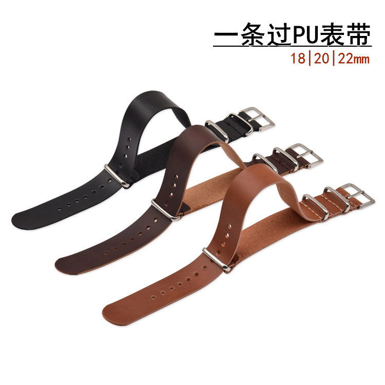 现货一条过nato人造皮革PU表带 ZULU祖鲁18mm20mm22mm皮表带