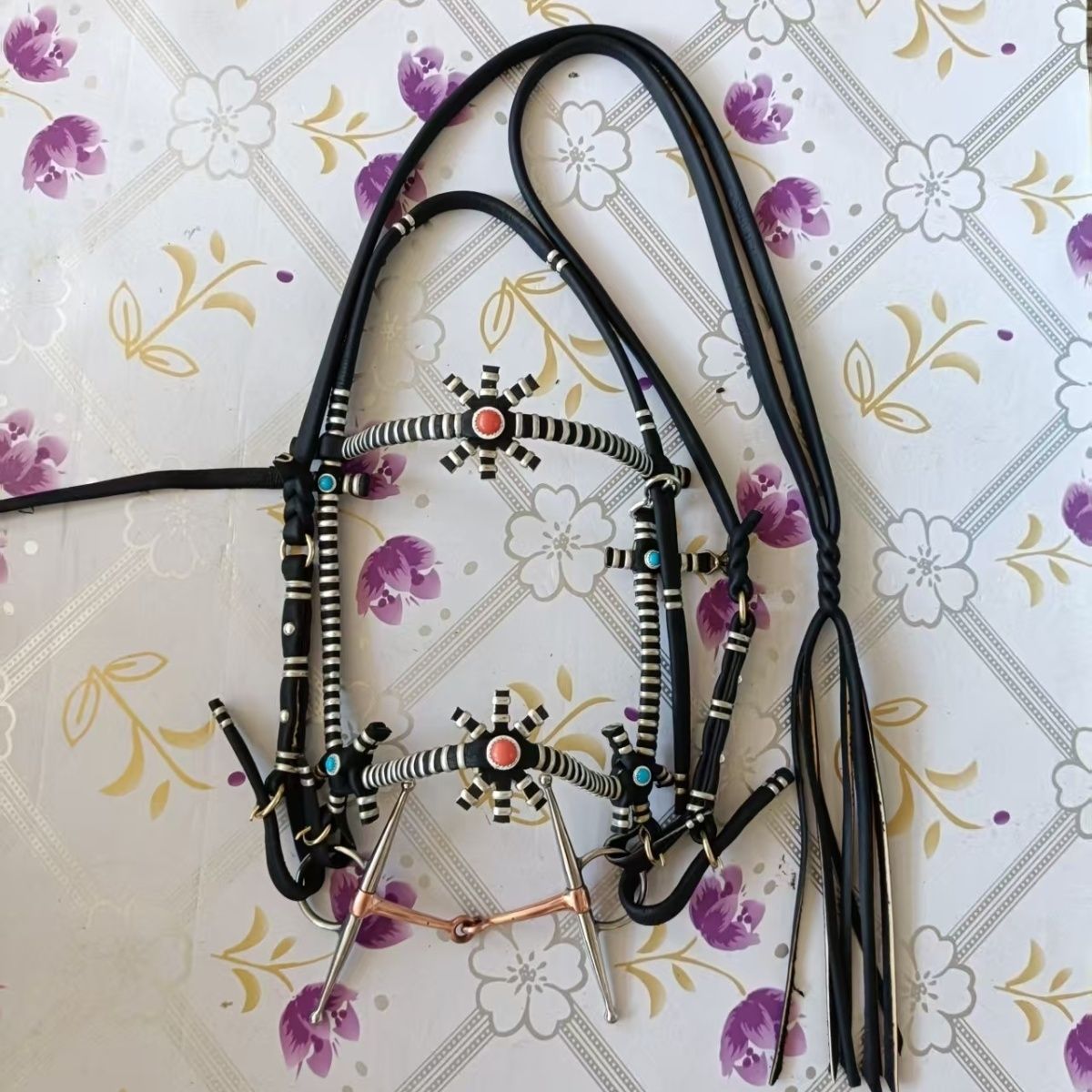 纯牛皮马嚼子 嚼子笼头马叉子水勒骑马嚼子笼头 马鞍马具马术用品