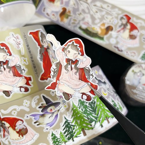 嘀哩嘶DILIS 小红帽的梦境 模切胶带手帐装饰拼贴咕卡原创贴纸卷