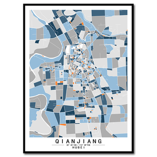 湖北潜江市小众艺术地图装饰画客厅卧室餐厅墙壁挂画原创创意抽象