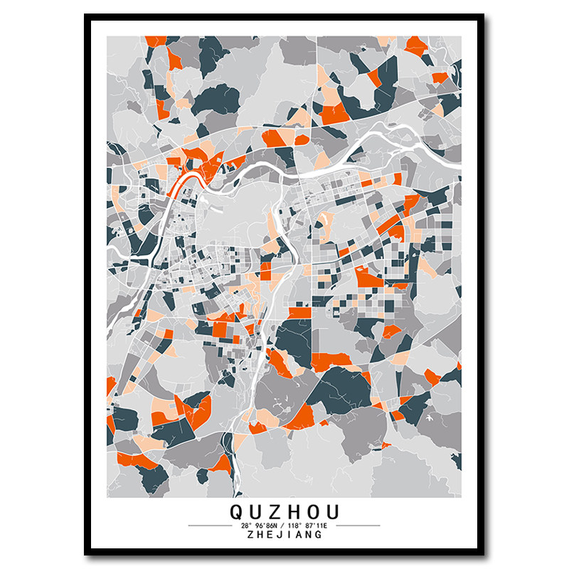 浙江衢州原创艺术城市地图画客厅装饰画餐厅抽象挂画个性墙面装饰