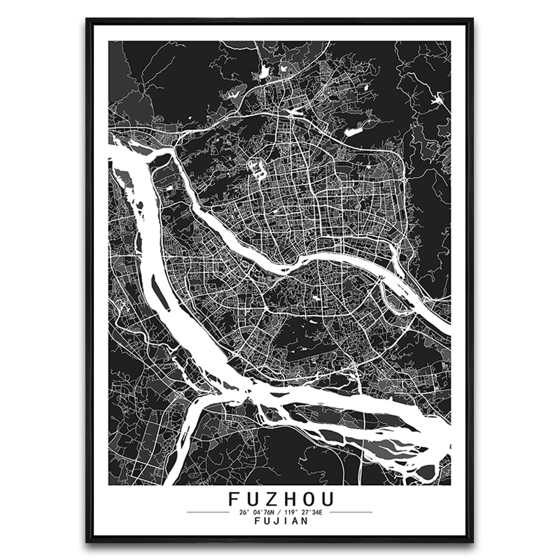 福建福州现代抽象城市彩色色块艺术地图画客厅装饰画餐厅房间挂画图片