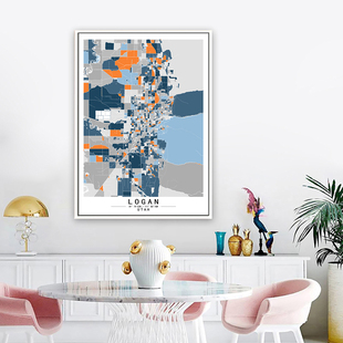 洛根 Logan犹他州美国艺术抽象城市彩色色块地图客厅装饰画挂画