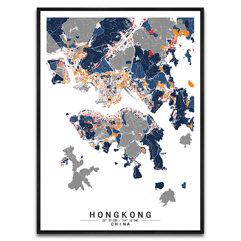 香港原创艺术城市地图画定制客厅装饰画餐厅抽象挂画DIY涂鸦墙画