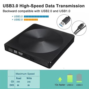 USB3.0 C双接口外置光驱器外接台式 笔记本电脑移动刻录机 Type