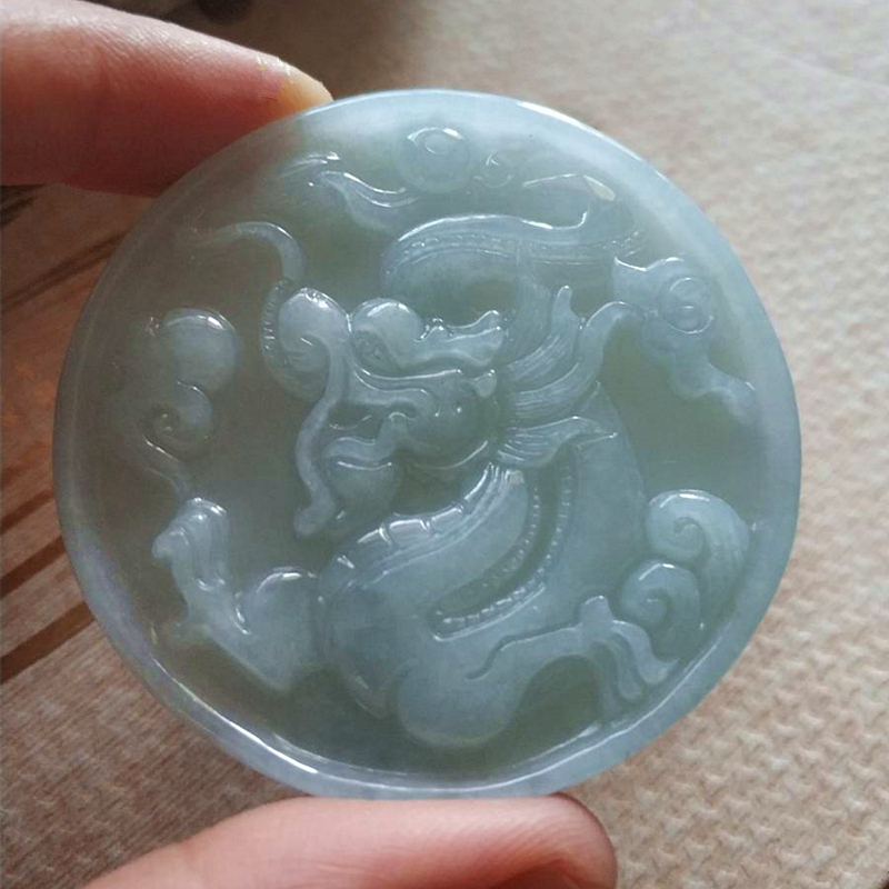 心玉行天然A货翡翠玉龙牌吊坠玉腰扣皮带扣男款送证书情人节礼品