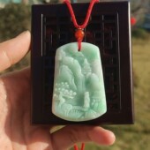 心玉行天然翡翠山水吊坠绿色玉佩挂件招财纳福大好河山项坠男女款
